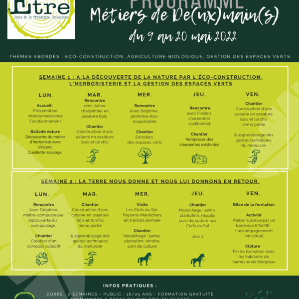 Programme de la Formation découverte du 9 au 20 mai 2022