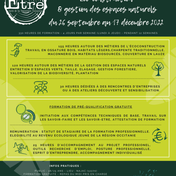Programme et Inscriptions pour la formation de pré-qualification de 26 septembre au 17 décembre 2022 !
