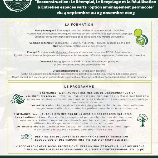 Programme Formation de Pré-qualification Sept à Nov 2023 !
