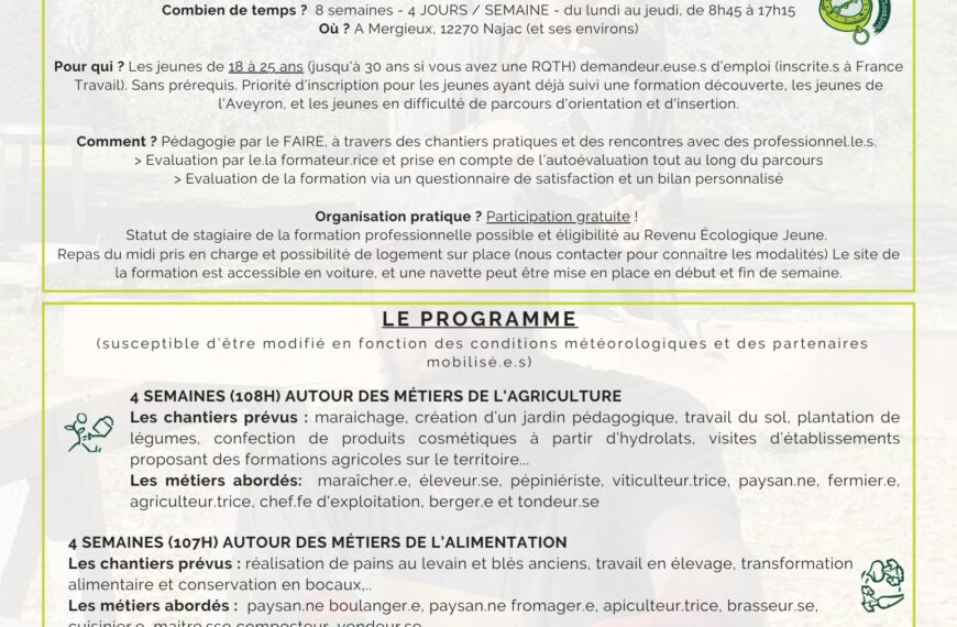 Dernières places formation Agriculture Responsable et Alimentation Durable 🗓 🗺